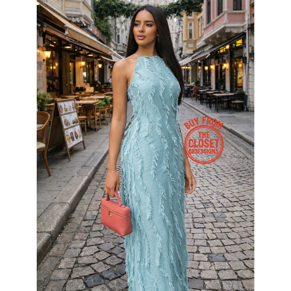 ZARA Textured Halter Neck Maxi Dress NWT - Picture 3 of 16